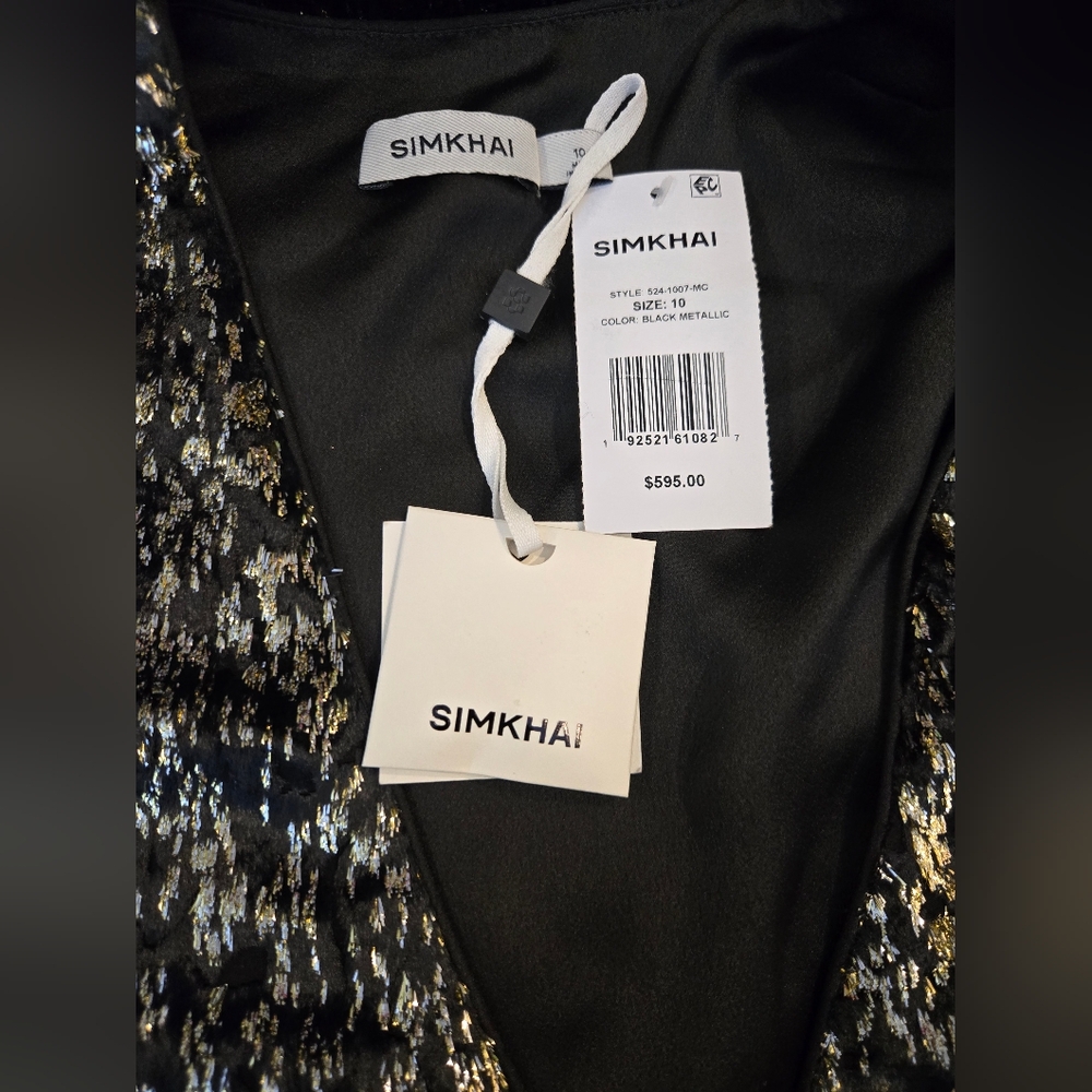 NWT $595 Simkhai Camryn Metallic Faux Wrap Mini Dress Black Gold Sz 10 Party - Picture 15 of 15